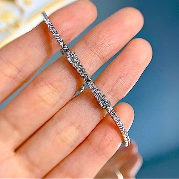 Silver Bracelet, Bow Tie Bracelet, Bowknot Bracelet, Cubic Zirconia, Anniversary - Picture 9 of 16